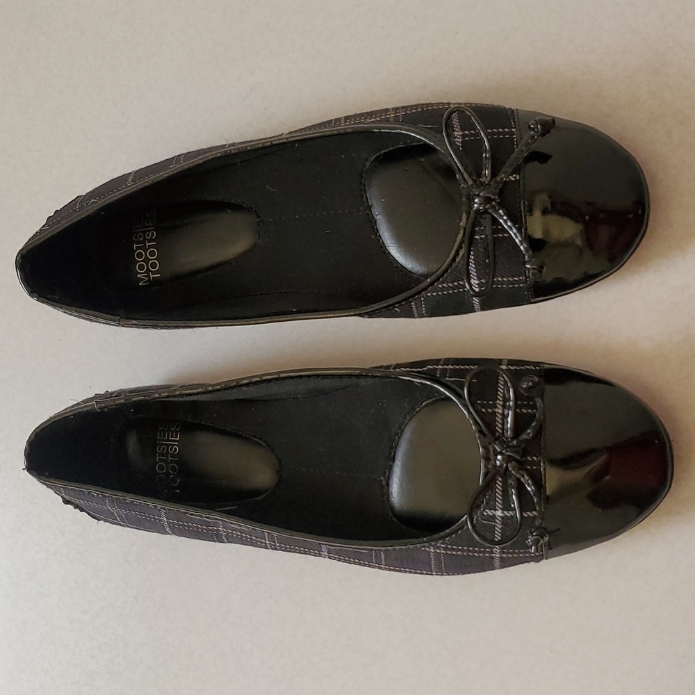 Mootsies Tootsies Black White Tan Plaid Flats Accent Bows, 9M